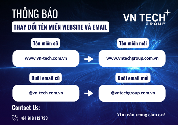 VNTECH GROUP thông báo thay đổi tên miền website và email