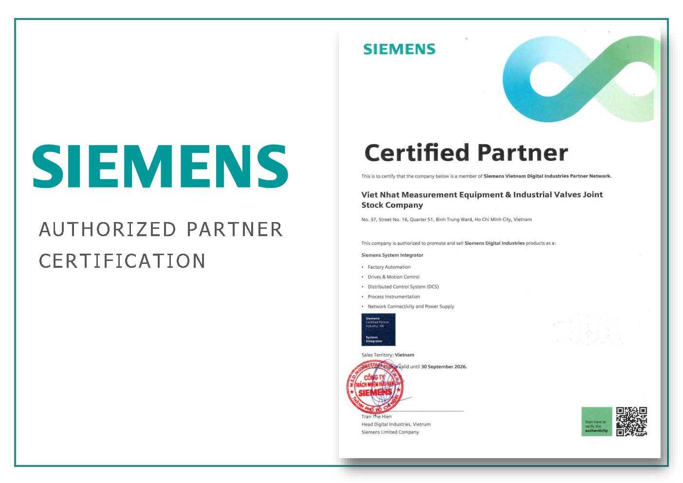chứng nhận Siemens form ngang